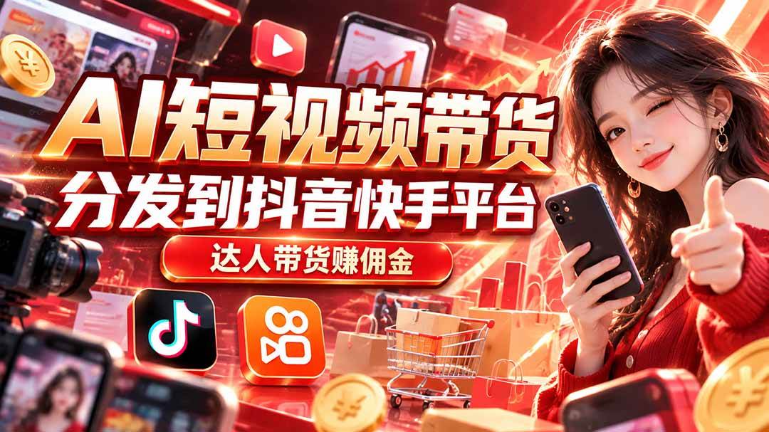 (20754期)【AI短视频带货】分发到抖音快手平台,达人带货赚佣金-只做优质可落地项目
