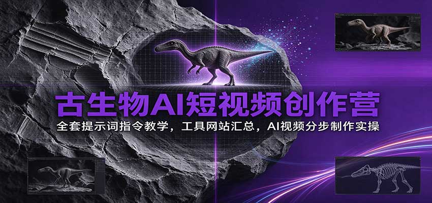 古生物AI短视频创作营：全套提示词指令教学，工具网站汇总，AI视频分步制作实操-只做优质可落地项目