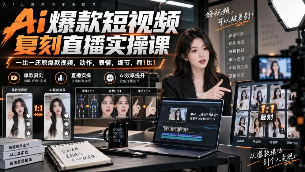 【精】天诺老吴Ai爆款短视频复刻直播实操课,一比一还原爆款视频,动作,表情,细节,都1比1-只做优质可落地项目