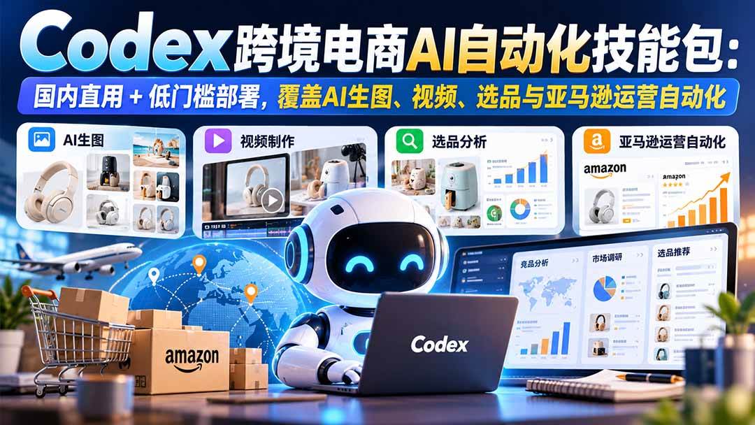 (20752期)【无水印】Codex跨境电商AI自动化技能包:国内直用+低门槛部署,覆盖AI生图、视频、选品与亚马逊运营自动化-只做优质可落地项目