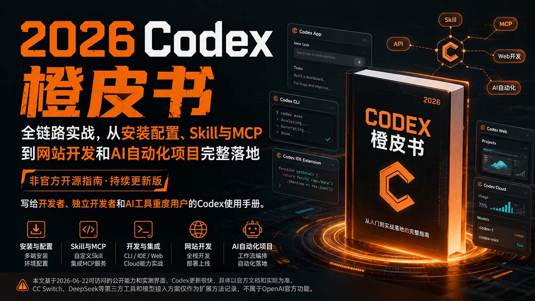 2026Codex橙皮书：全链路实战，从安装配置、Skill与MCP到网站开发和AI自动化项目完整落地-只做优质可落地项目