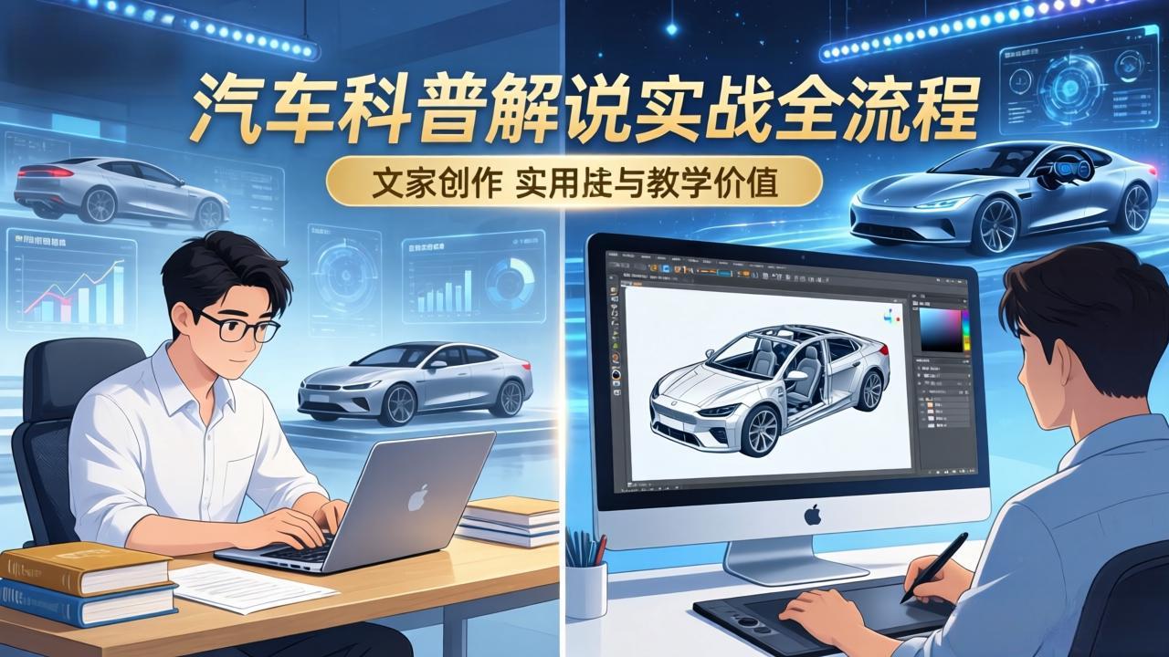 抖音汽车科普解说实战:文案+动画+画面处理+去水印全流程,打造专业汽车科普视频-只做优质可落地项目