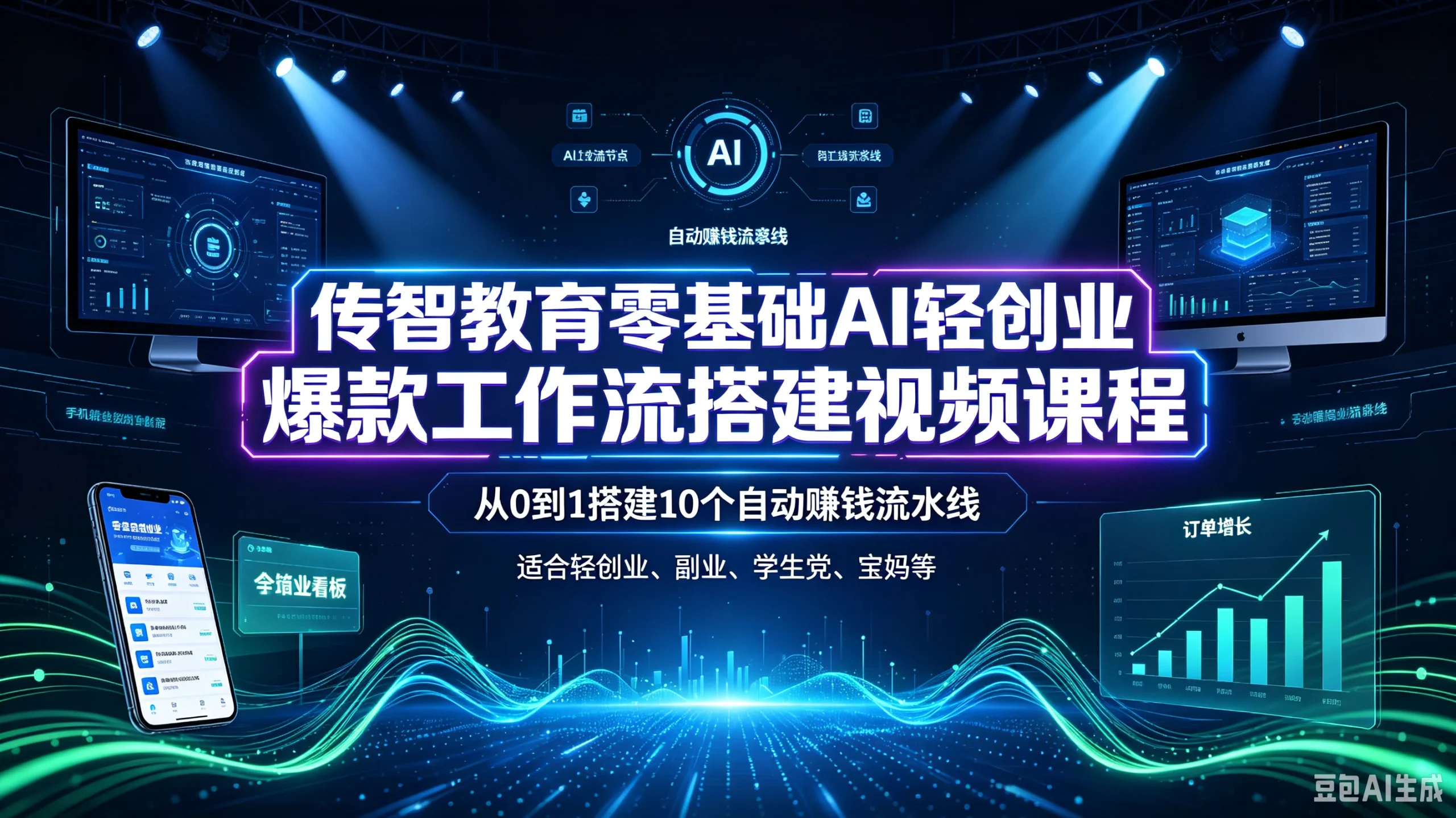 【精】传智教育零基础AI轻创业爆款工作流搭建视频课程，从0到1搭建10个自动赚钱流水线，适合轻创业、副业、学生党、宝妈等-只做优质可落地项目