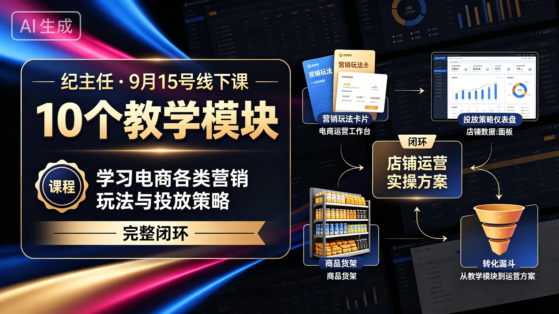 【精】纪主任・9月15号线下课,带你通过10个教学模块学习电商各类营销玩法与投放策略,掌握店铺运营实操方案的完整闭环-只做优质可落地项目