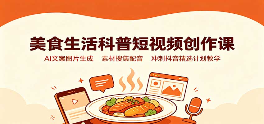 美食生活科普短视频创作课：AI文案图片生成，素材搜集配音，冲刺抖音精选计划教学-只做优质可落地项目