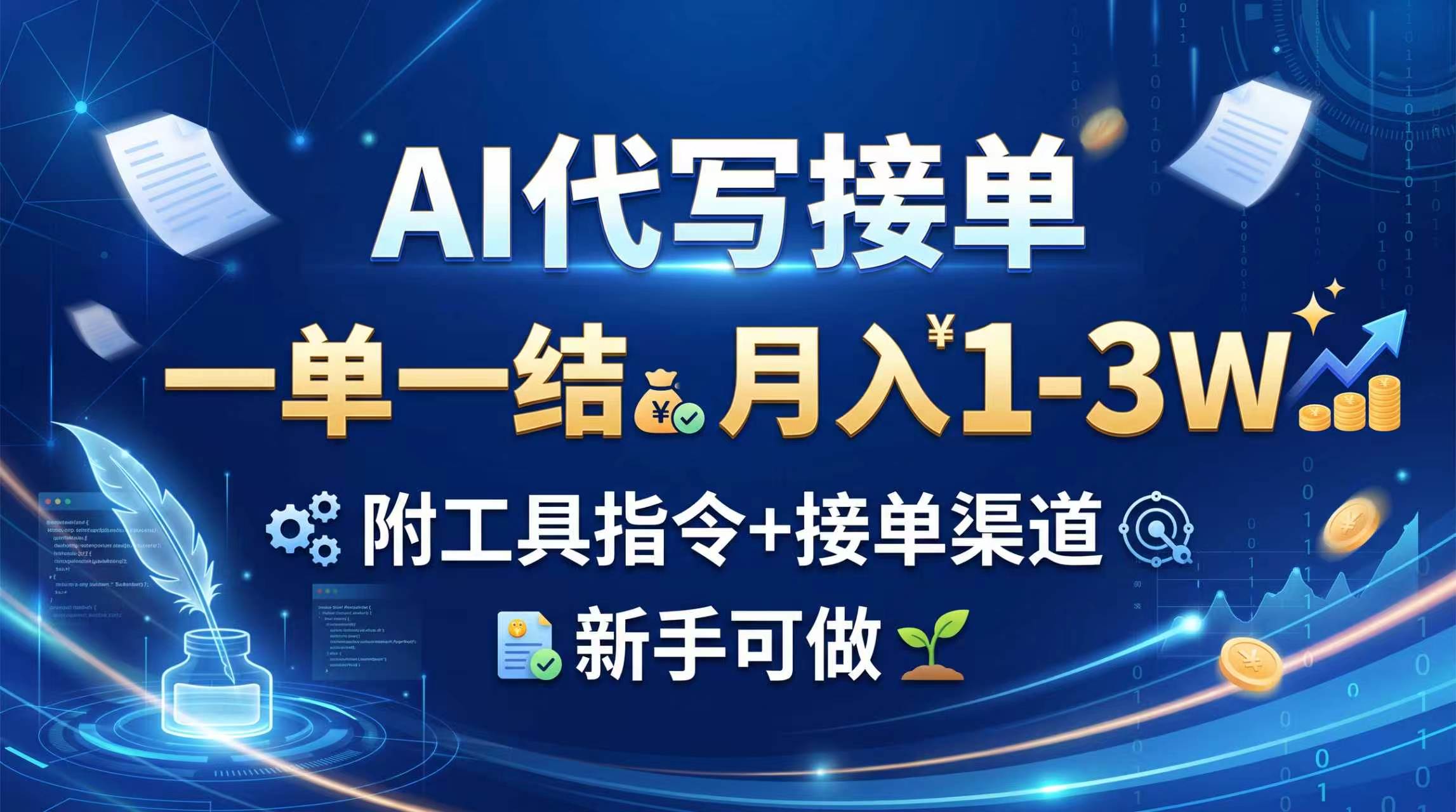 AI代写接单，一单一结，月入1-3W，附工具指令+接单渠道，新手可做-只做优质可落地项目