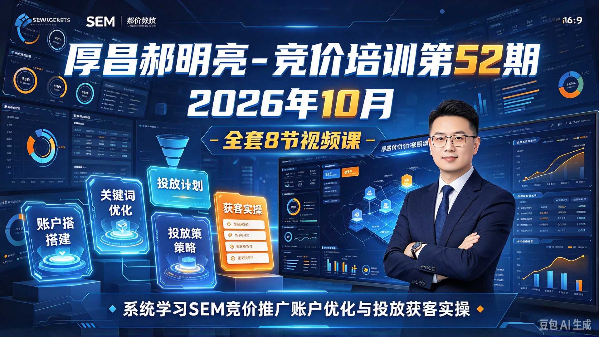【精】厚昌郝明亮 - 竞价培训第52期2026年10月,全套8节视频课时,系统学习SEM竞价推广账户优化与投放获客实操-只做优质可落地项目