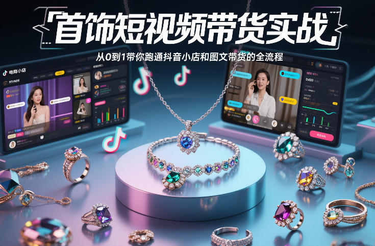 【精】首饰短视频带货实战，从0到1带你跑通抖音小店和图文带货的全流程-只做优质可落地项目