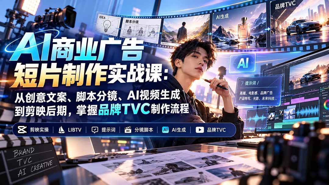（20863期）AI商业广告短片制作实战课：从创意文案、脚本分镜、AI视频生成到剪映后期，掌握品牌TVC制作流程-只做优质可落地项目