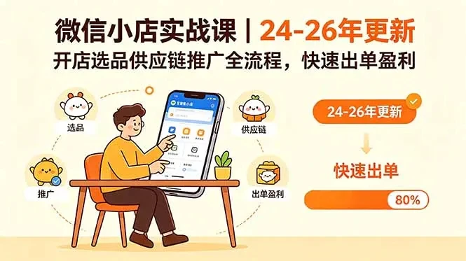 【精】微信小店实战课,开店基础+选品技巧+批量上货+一件代发,从0到1快速出单-只做优质可落地项目
