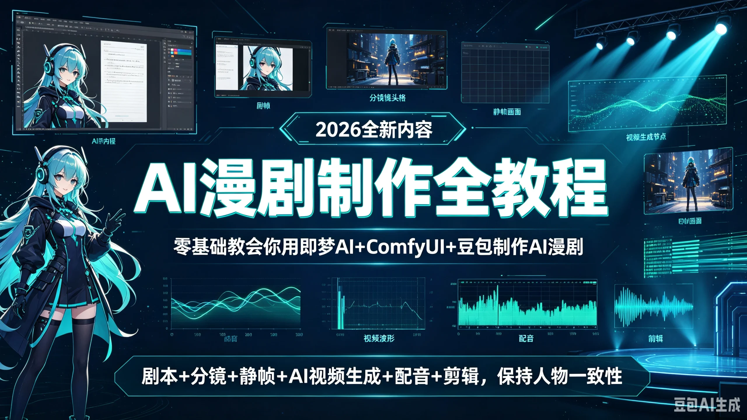 【精】AI漫剧制作全教程(2026全新内容)零基础教会你用(即梦ai+ComfyUI+豆包)制作ai漫剧!剧本+分镜+静帧+ai视频生成+配音+剪辑,保持人物一致性!-只做优质可落地项目