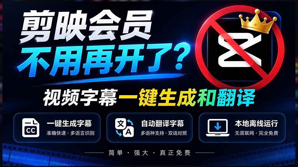 (20728期)剪映会员不用再开了?视频字幕一键生成加翻译,本地离线运行,完全免费,超快速高精度,字幕大师 (20728期)剪映会员不用再开了?视频字幕一键生成加翻译,本地离线运行,完全免费,超快速高精度,字幕大师