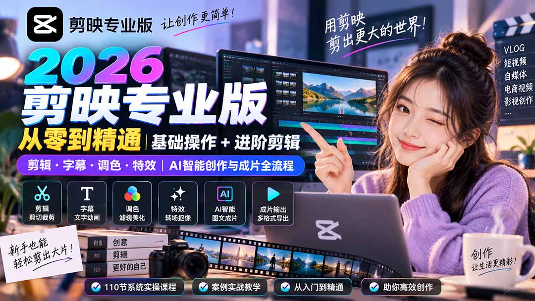 2026剪映专业版从零到精通｜基础操作+进阶剪辑｜剪辑·字幕·调色·特效｜AI智能创作与成片全流程-只做优质可落地项目