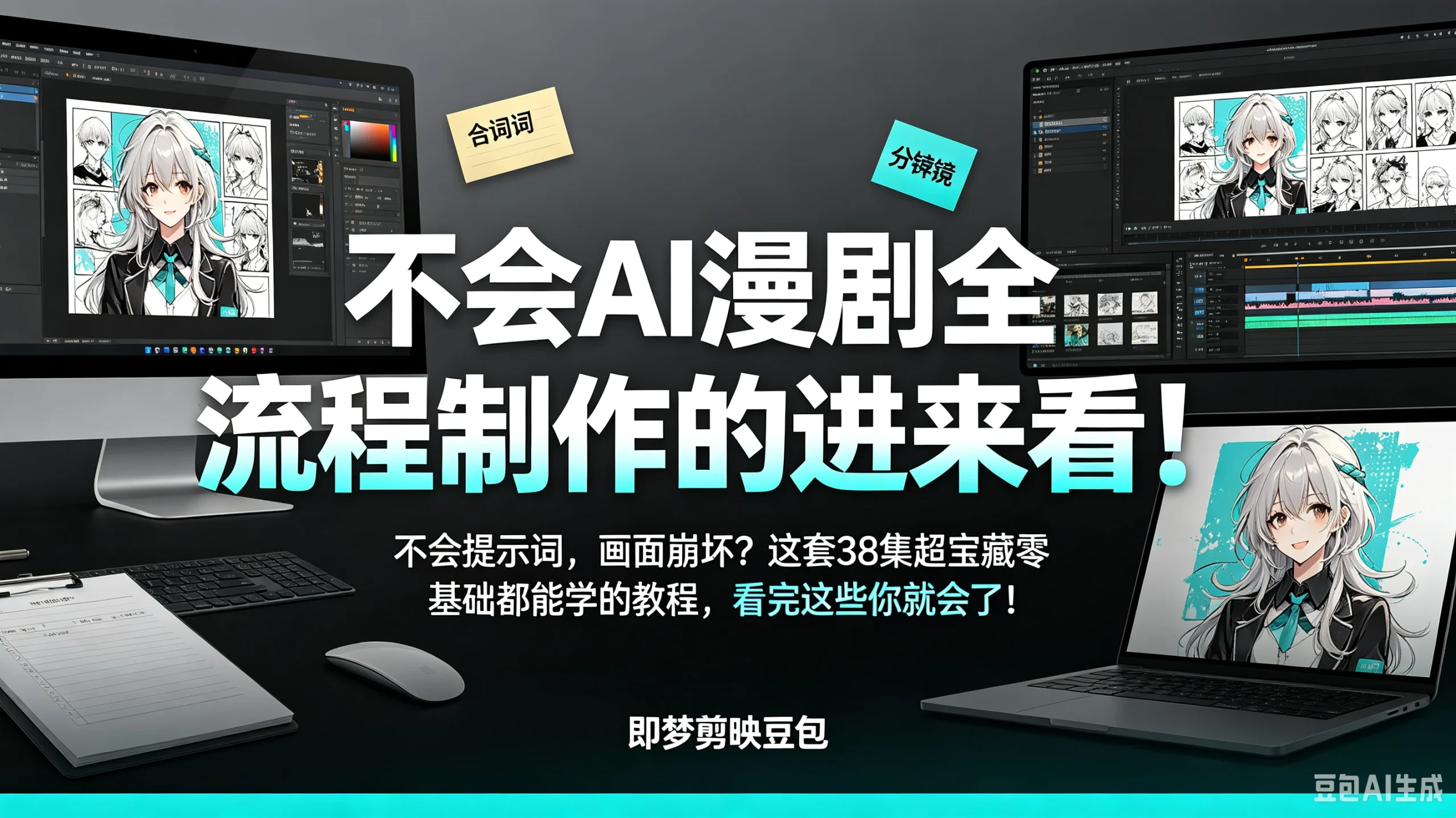【精】不会AI漫剧全流程制作的进来看!不会提示词,画面崩坏?这套38集超宝藏零基础都能学的教程,看完这些你就会了!即梦剪映豆包-只做优质可落地项目