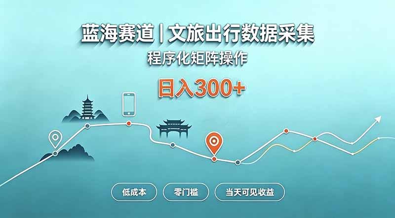 蓝海赛道 文旅出行数据采集 程序化矩阵操作 低成本 零门槛 当天可见收益 日入300+-只做优质可落地项目