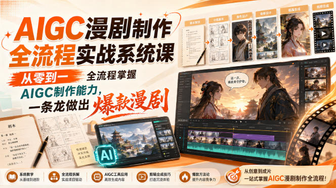 【精】AIGC漫剧制作全流程实战系统课,从零到一全流程掌握AIGC制作能力,一条龙做出爆款漫剧-只做优质可落地项目