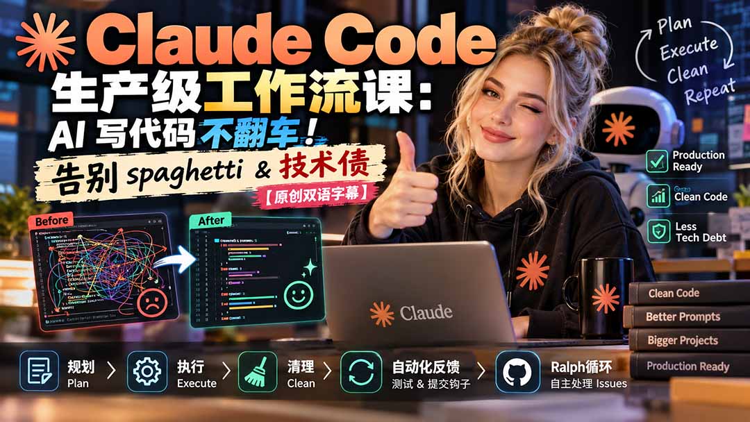 Claude Code 生产级工作流课:AI 写代码不翻车!告别 spaghetti & 技术债【原创双语字幕】-只做优质可落地项目