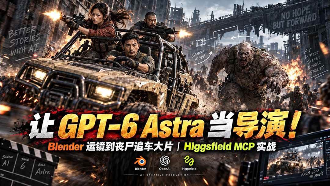 (20762期)【无水印】让 GPT-6 Astra 当导演!Blender 运镜到丧尸追车大片|Higgsfield MCP 实战-只做优质可落地项目