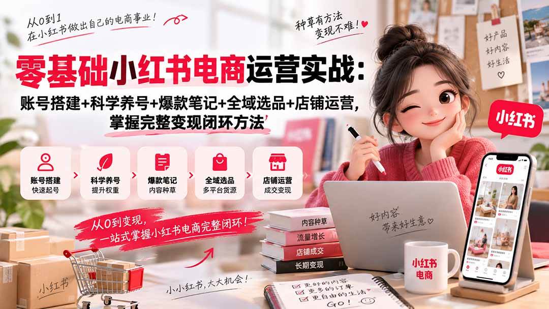 （20467期）零基础小红书电商运营实战：账号搭建+科学养号+爆款笔记+全域选品+店铺运营，掌握完整变现闭环方法-只做优质可落地项目