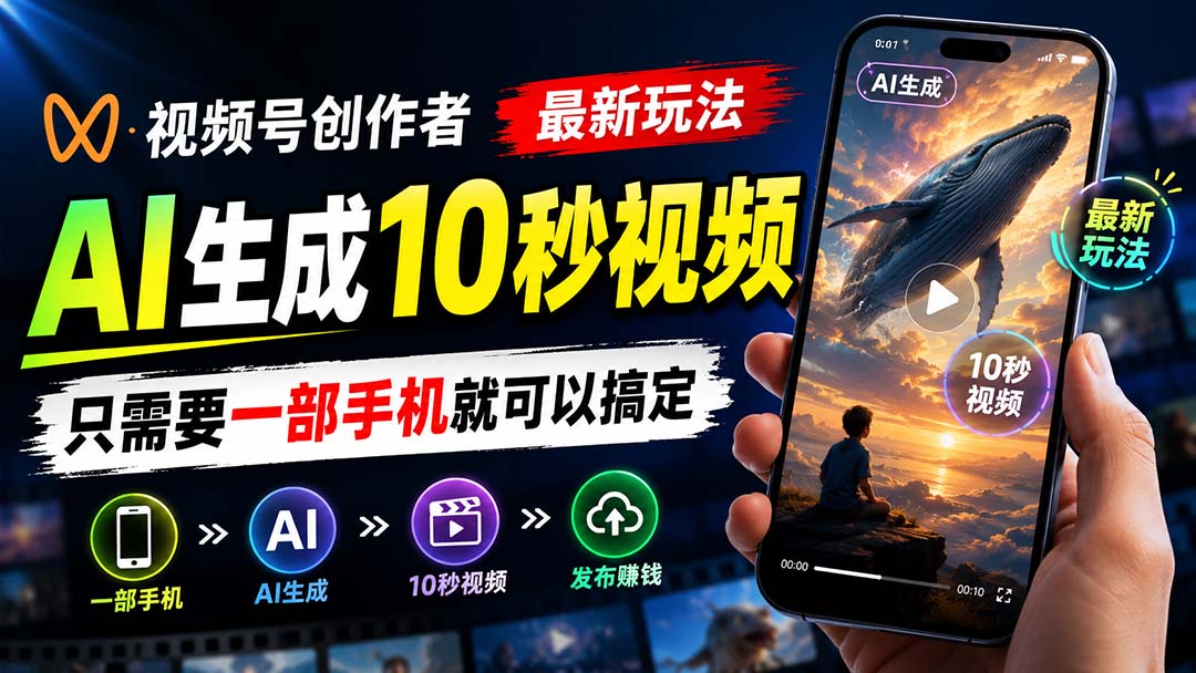 视频号创作者最新玩法，AI生成10秒视频，只需要一部手机就可以搞定-只做优质可落地项目