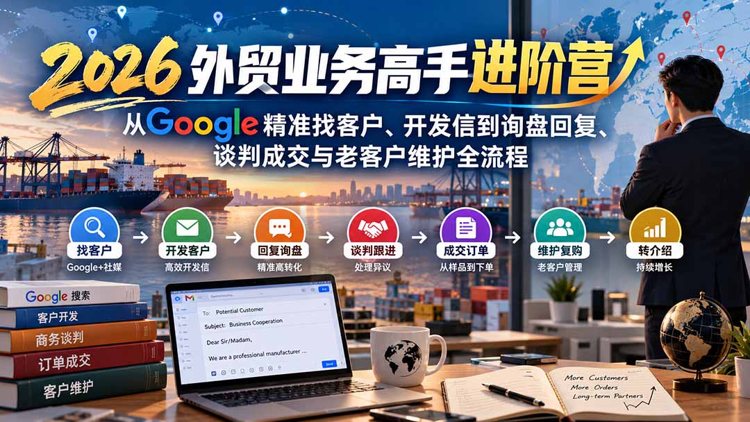 2026外贸业务高手进阶营:从Google精准找客户、开发信到询盘回复、谈判成交与老客户维护全流程-只做优质可落地项目