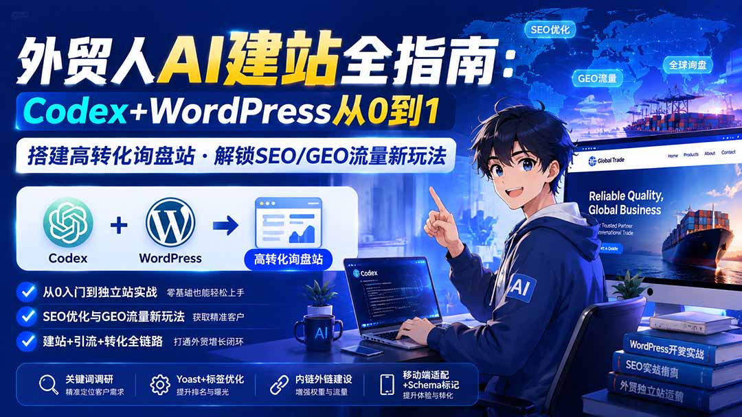 外贸人AI建站全指南：Codex+WordPress从0到1·搭建高转化询盘站·解锁SEO/GEO流量新玩法-更新8月-只做优质可落地项目