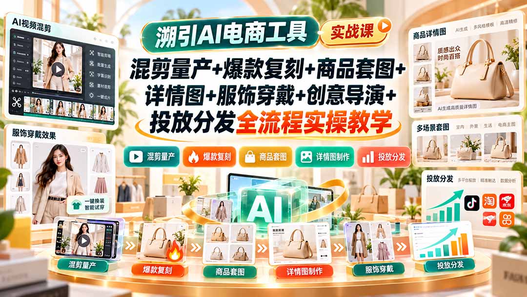 溯引AI电商工具实战课：混剪量产+爆款复刻+商品套图+详情图+服饰穿戴+创意导演+投放分发全流程实操教学-只做优质可落地项目