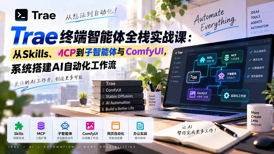 Trae终端智能体全栈实战课：从Skills、MCP到子智能体与ComfyUI，系统搭建AI自动化工作流-只做优质可落地项目