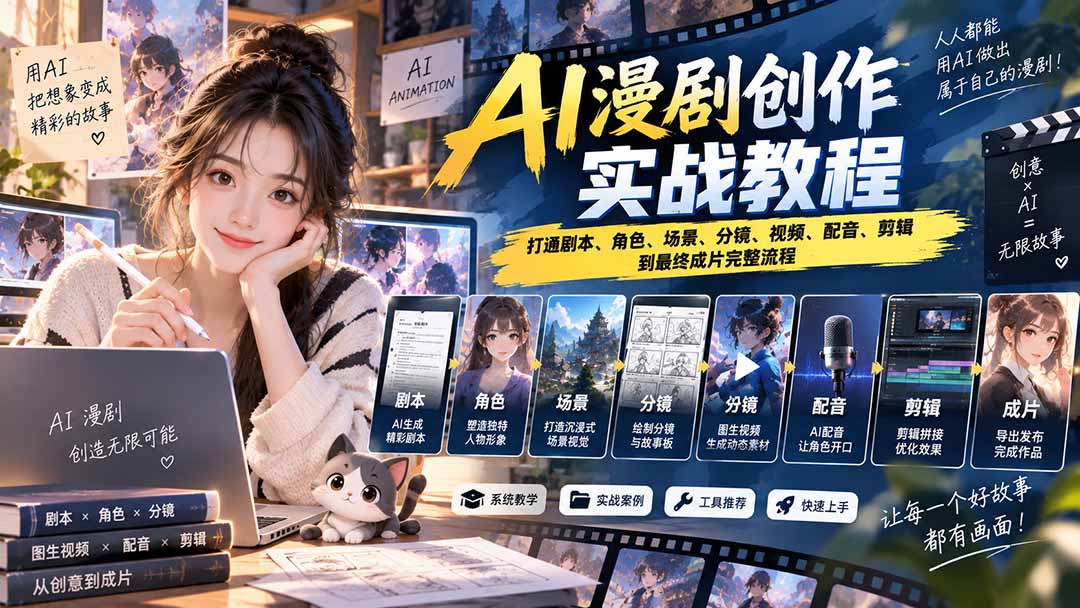 2026 AI漫剧创作实战教程：打通剧本、角色、场景、分镜、视频、配音、剪辑到最终成片完整流程-只做优质可落地项目