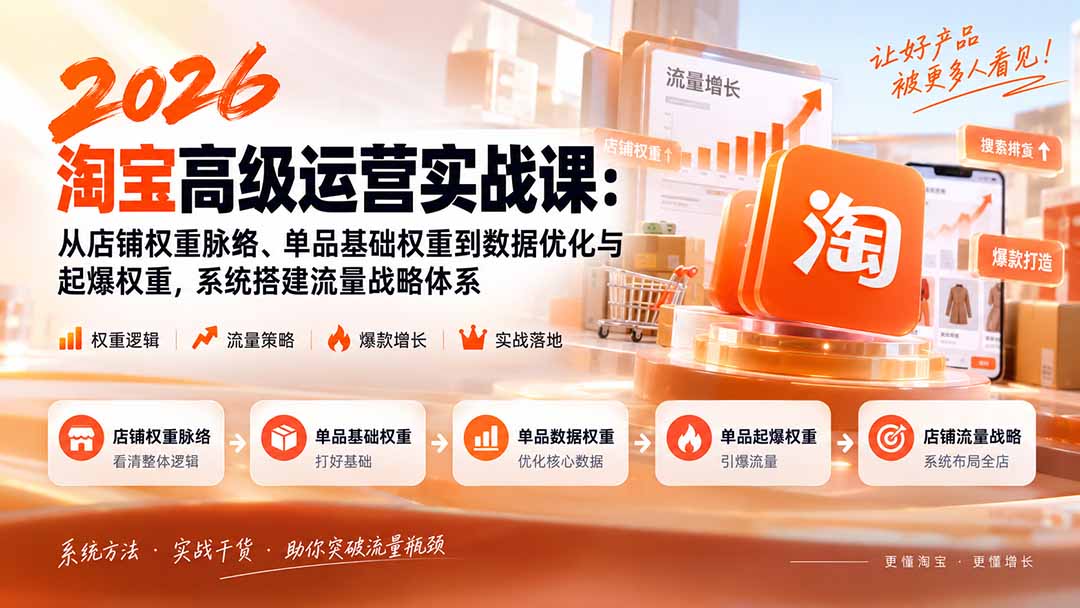 2026淘宝高级运营实战课：从店铺权重脉络、单品基础权重到数据优化与起爆权重，系统搭建流量战略体系-只做优质可落地项目