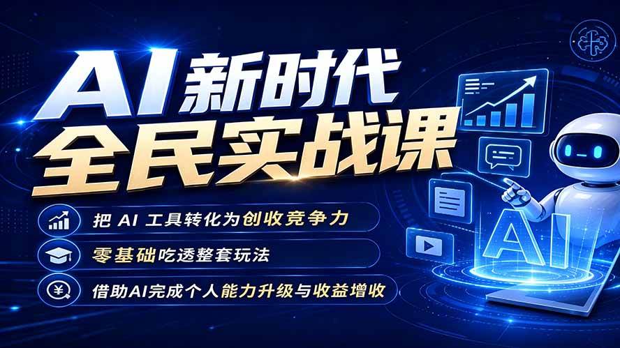 【精】AI新时代全民实战课,把 AI 工具转化为创收竞争力,零基础吃透整套玩法,借助AI完成个人能力升级与收益增收。-只做优质可落地项目