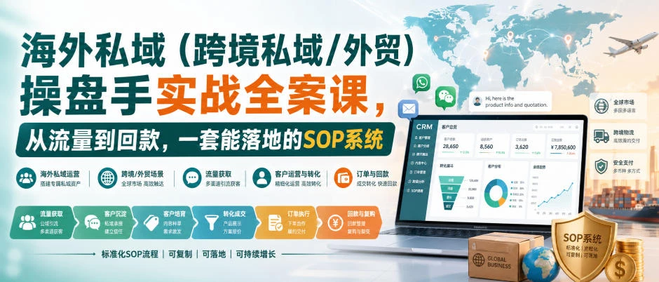 【精】海外私域(跨境私域/外贸)操盘手实战全案课,从流量到回款,一套能落地的SOP系统-只做优质可落地项目