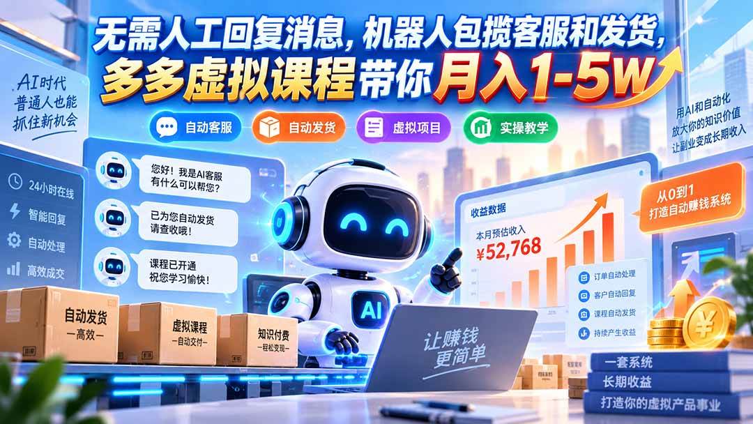 (20615期)无需人工回复消息,机器人包揽客服和发货,多多虚拟课程带你月入1-5W (20615期)无需人工回复消息,机器人包揽客服和发货,多多虚拟课程带你月入1-5W