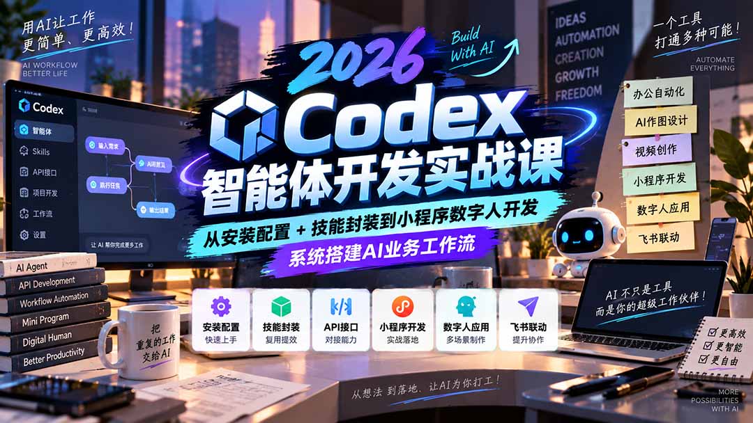 2026Codex智能体开发实战课：从安装配置+技能封装到小程序数字人开发，系统搭建AI业务工作流-只做优质可落地项目