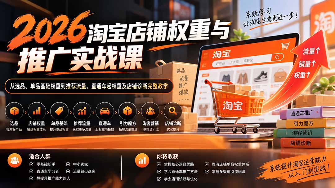 2026淘宝店铺权重与推广实战课：从选品、单品基础权重到推荐流量、直通车起权重及店铺诊断完整教学-只做优质可落地项目