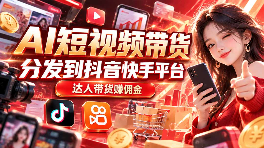【AI短视频带货】分发到抖音快手平台,达人带货赚佣金-只做优质可落地项目