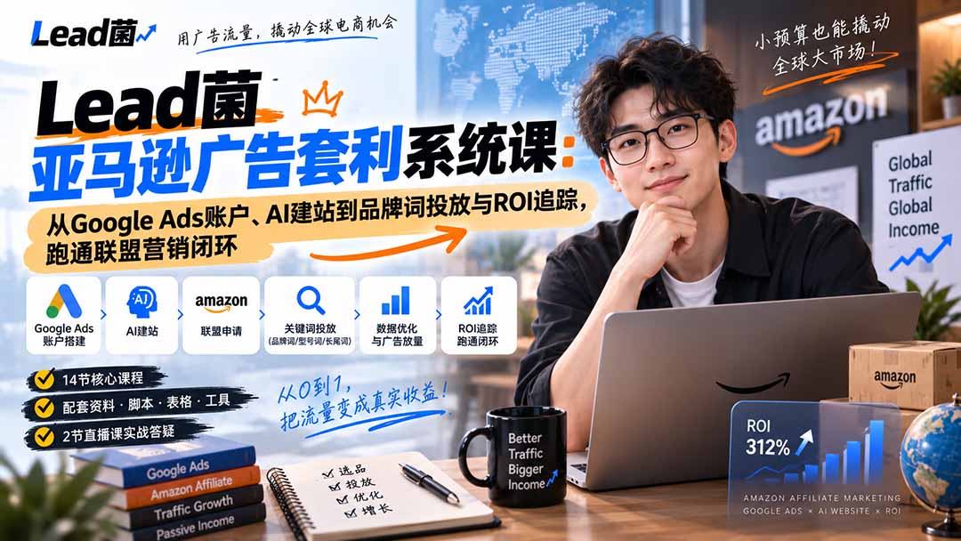 Lead菌亚马逊广告套利系统课：从Google Ads账户、AI建站到品牌词投放与ROI追踪，跑通联盟营销闭环-只做优质可落地项目