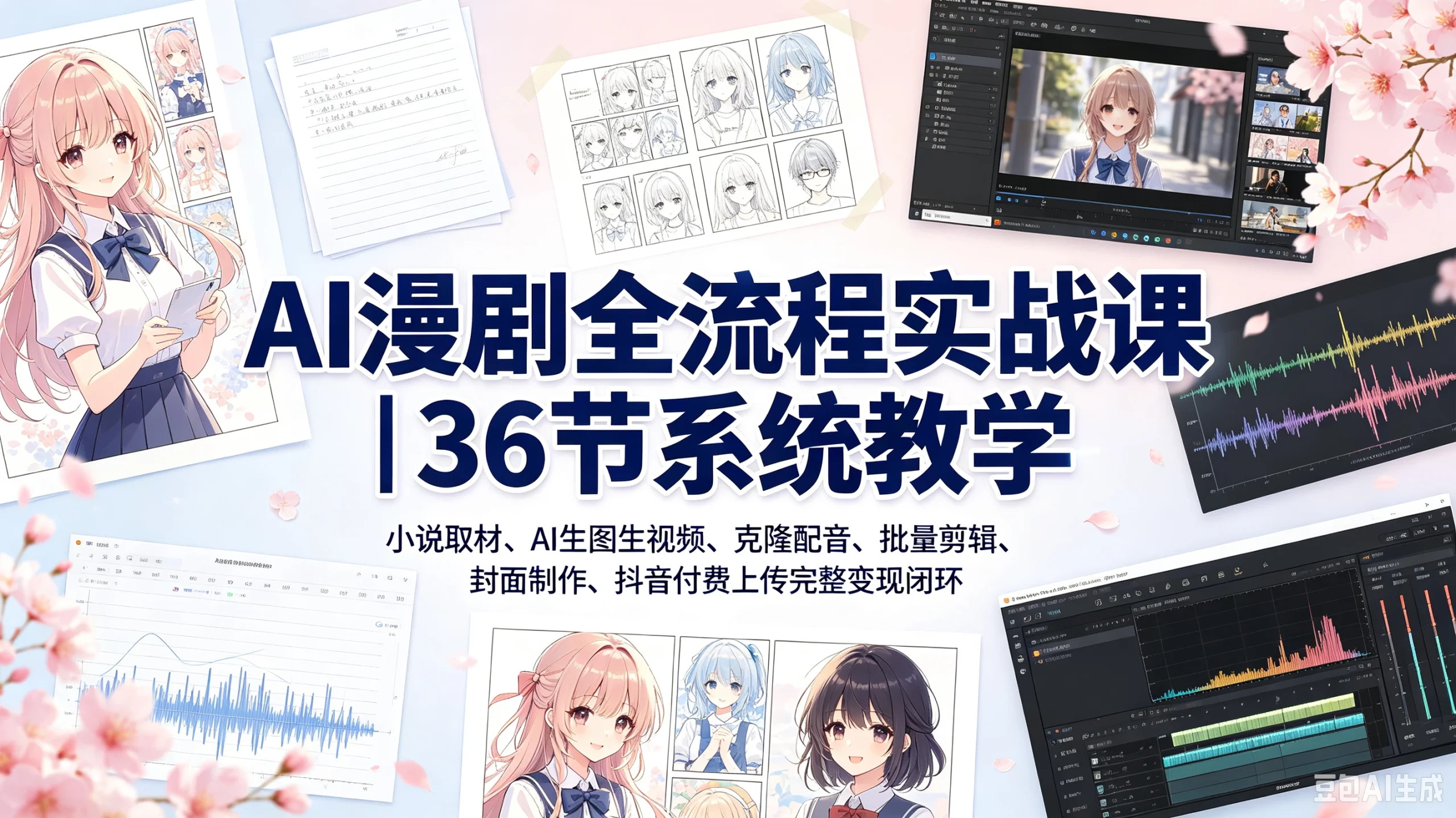 AI漫剧全流程实战课|36节系统教学,小说取材、AI生图生视频、克隆配音、批量剪辑、封面制作、抖音付费上传完整变现闭环-只做优质可落地项目