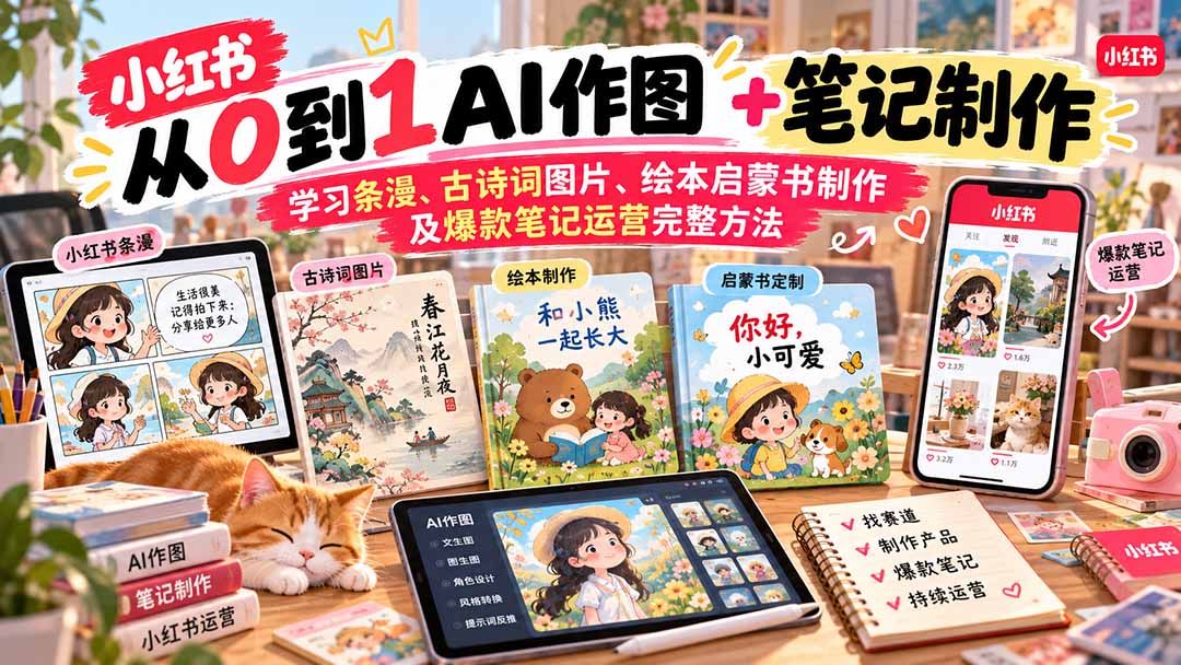 2026小红书AI内容创作从0到1：学习条漫、古诗词图片、绘本启蒙书制作及爆款笔记运营完整方法-只做优质可落地项目