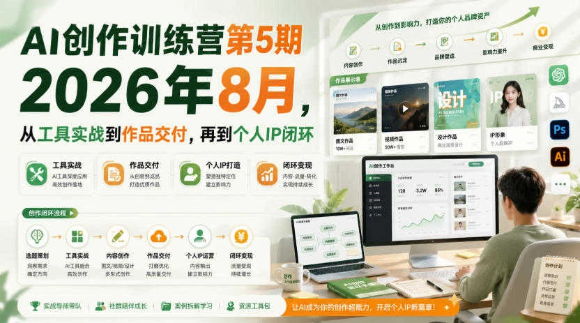 【精】AI创作训练营第5期 – 2026年最新实战指南-只做优质可落地项目
