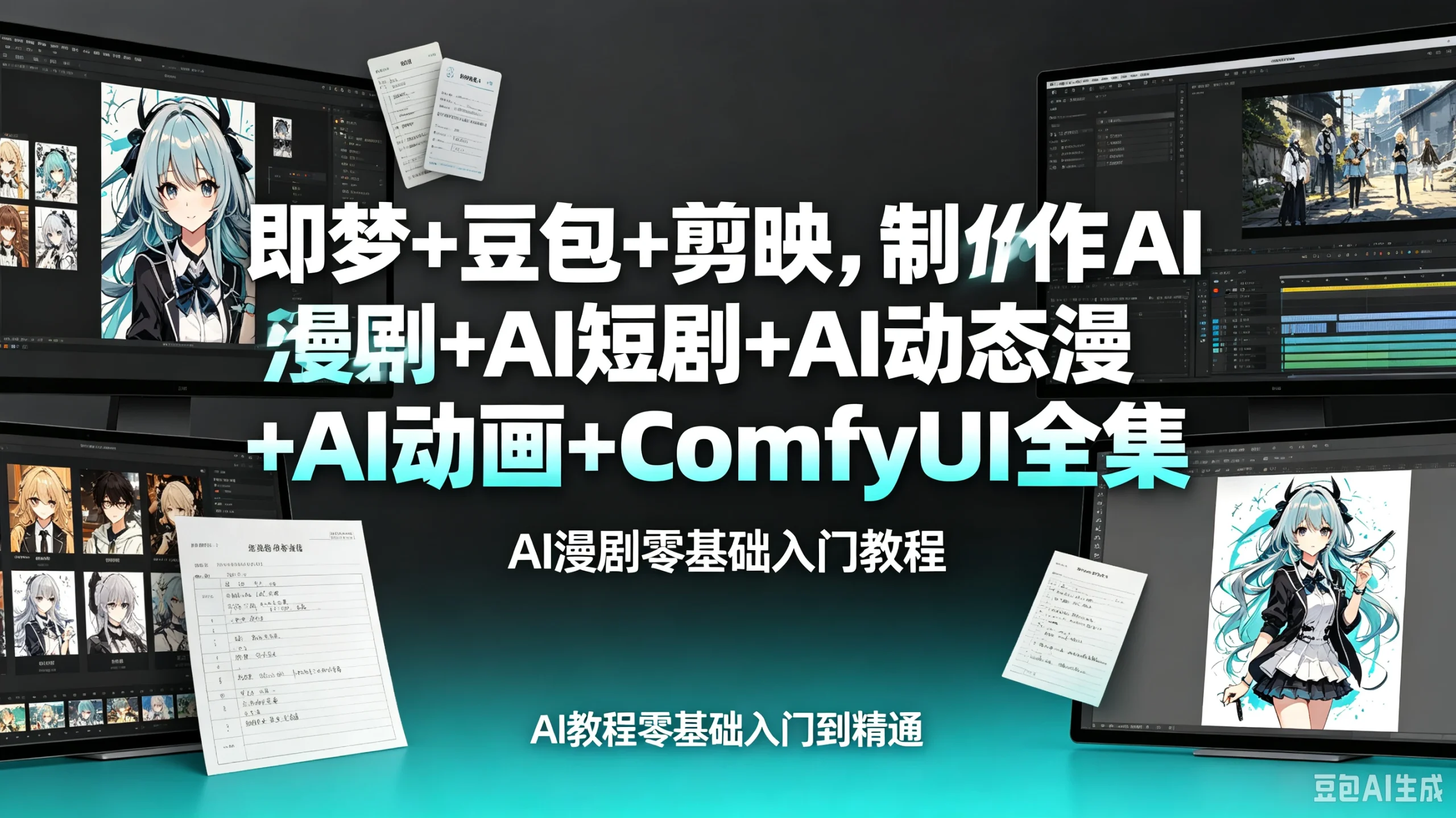 【精】即梦+豆包+剪映，制作AI漫剧+AI短剧+AI动态漫+AI动画+ComfyUI全集AI漫剧零基础入门教程，AI教程零基础入门到精通-只做优质可落地项目