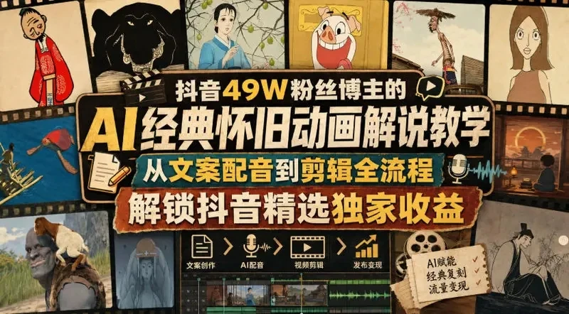 【精】抖音49W粉丝博主的AI经典怀旧动画解说教学-只做优质可落地项目