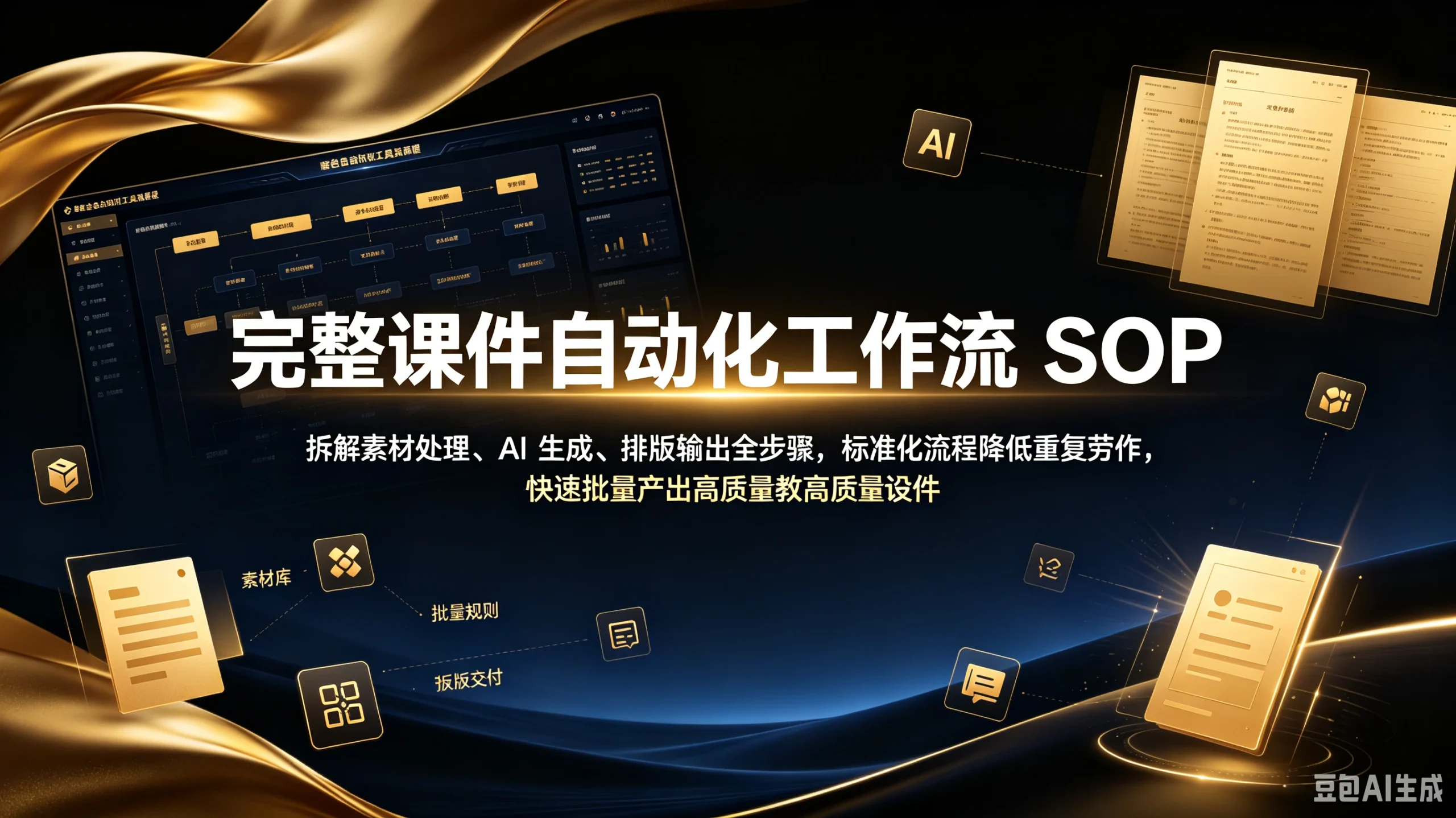 【精】完整课件自动化工作流 SOP,拆解素材处理、AI 生成、排版输出全步骤,标准化流程降低重复劳作,快速批量产出高质量教学课件。-只做优质可落地项目