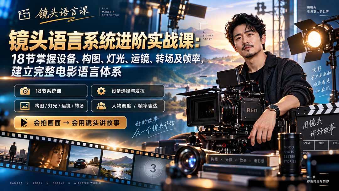 (20434期)镜头语言系统进阶实战课:18节掌握设备、构图、灯光、运镜、转场及帧率,建立完整电影语言体系 (20434期)镜头语言系统进阶实战课:18节掌握设备、构图、灯光、运镜、转场及帧率,建立完整电影语言体系