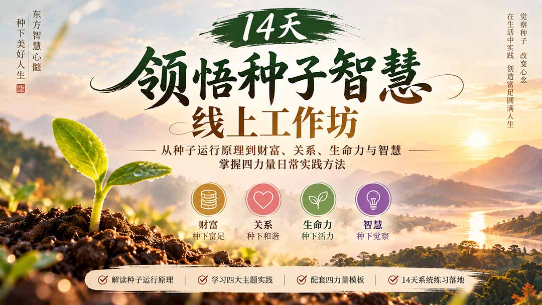 14天领悟种子智慧线上工作坊|从种子运行原理到财富、关系、生命力与智慧,掌握四力量日常实践方法-只做优质可落地项目