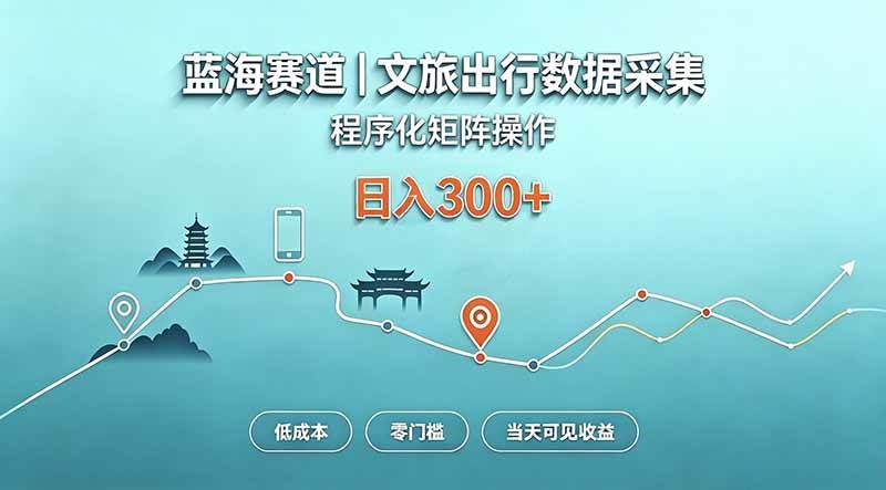 （20478期）蓝海赛道 文旅出行数据采集 程序化矩阵操作 低成本 零门槛 当天可见收益 日入300+-只做优质可落地项目
