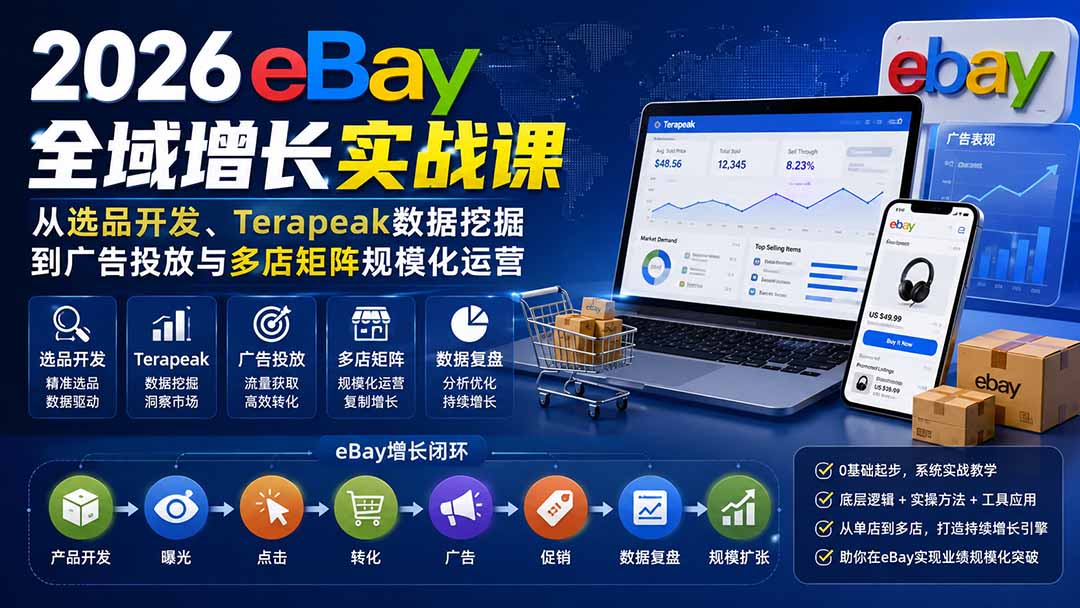 【精】2026Vincent eBay全域增长实战课:Terapeak选品开发与广告投放多店矩阵运营-只做优质可落地项目