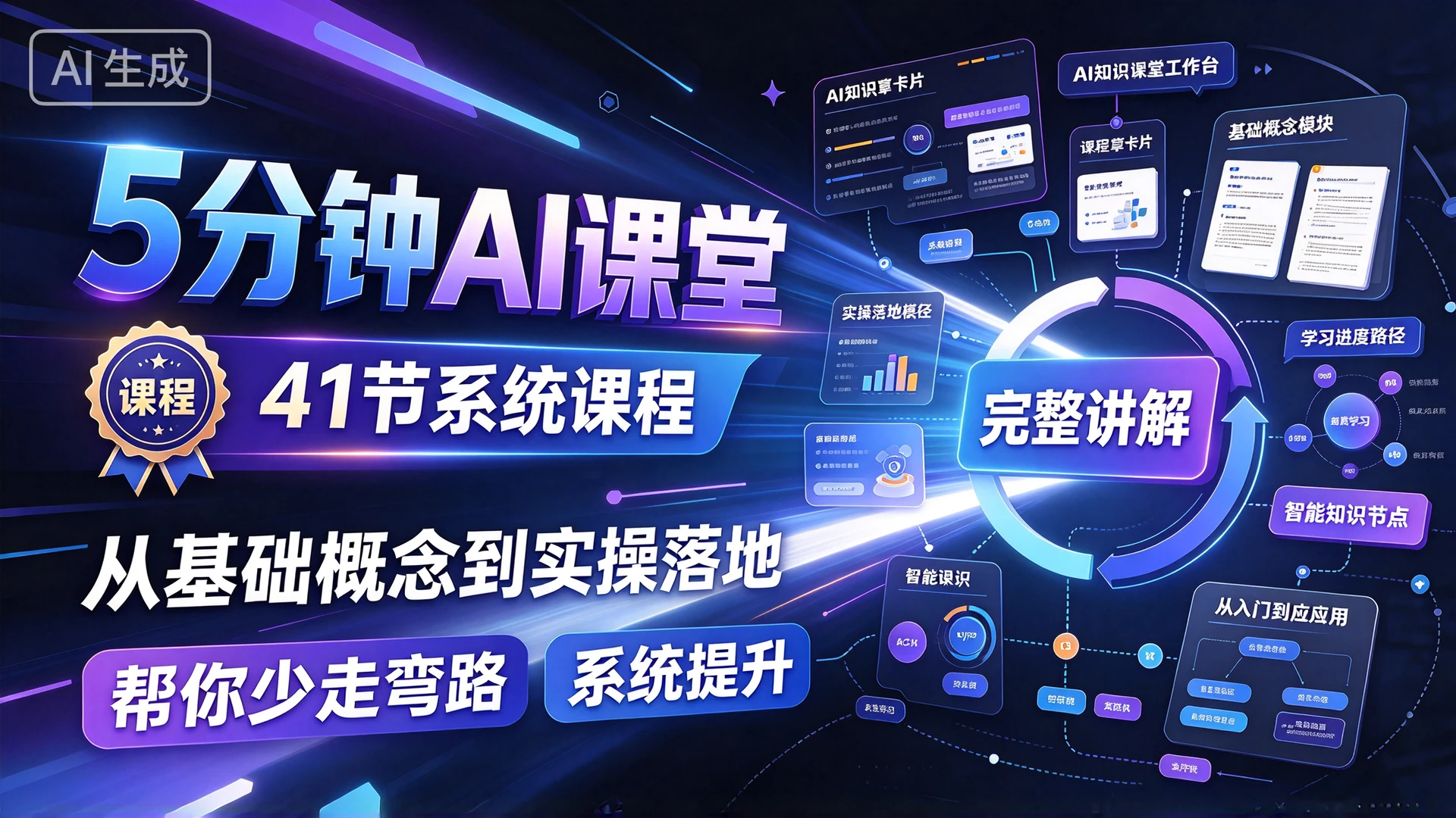 【精】《5分钟AI课堂,41 节系统课程,从基础概念到实操落地完整讲解,帮你少走弯路系统提升-只做优质可落地项目
