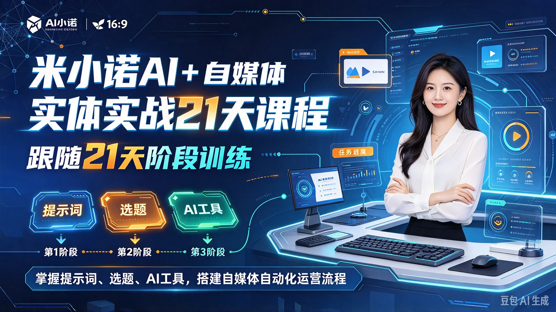 【精】米小诺AI + 自媒体实战21天课程,跟随21天阶段训练,掌握提示词、选题、AI工具,搭建自媒体自动化运营流程-只做优质可落地项目