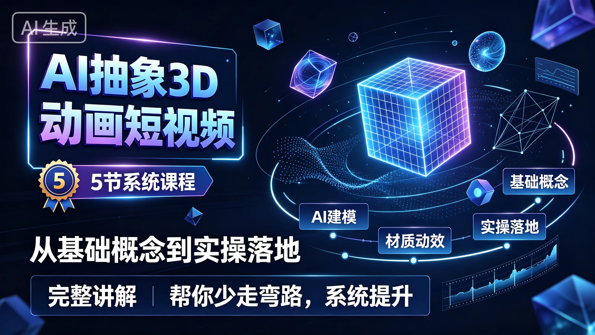AI抽象3D动画短视频,5 节系统课程,从基础概念到实操落地完整讲解,帮你少走弯路系统提升-只做优质可落地项目